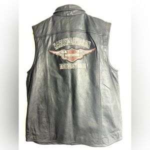 Authentic Harley Davidson Black Genuine Leather Long Vest  Large.